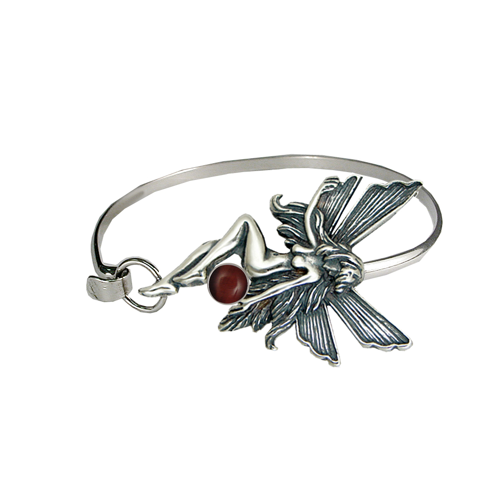 Sterling Silver Fairy Strap Latch Spring Hook Bangle Bracelet With Red Tiger Eye Sterling Silver Fairy Strap Latch Spring Hook Bangle Bracelet With Red Tiger Eye
